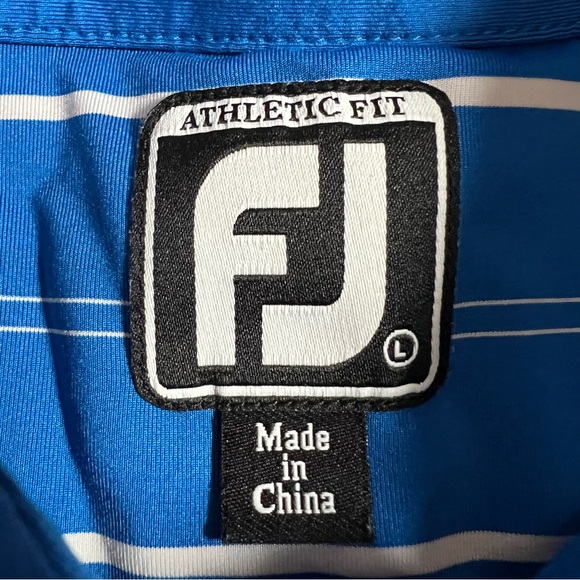 FootJoy FJ Men’s Athletic Fit Performance Golf Polo Shirt Blue Stripe Size Large - Picture 5 of 7